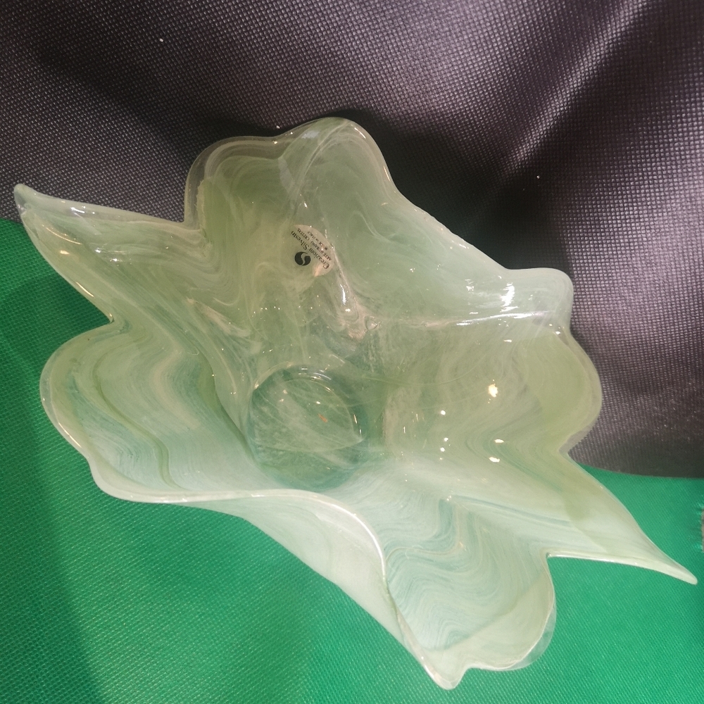 Creazioni Silvestri Arte Murano Art Glass Decorative Bowl In Green Swirl, Italy